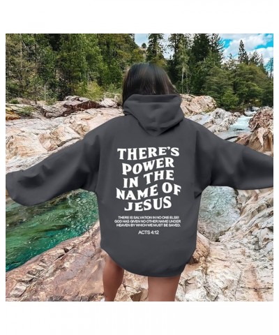 There'S Power In The Name Of Jesus Womens Hoodies Long Sleeve Pullover Tops Casual Hooded T Shirts Womens Winter Tops Grey $1...
