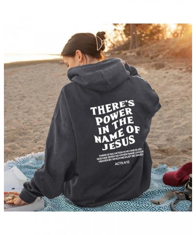 There'S Power In The Name Of Jesus Womens Hoodies Long Sleeve Pullover Tops Casual Hooded T Shirts Womens Winter Tops Grey $1...