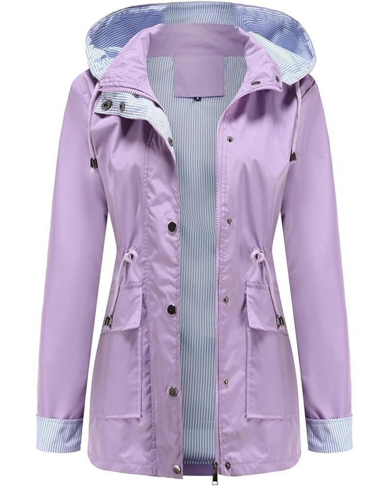 Women's Fleece Lined Anorak Rain Jacket Striped Climbing Long Hooded Oversized Pockets Autumn Winter Purple $28.66 Coats