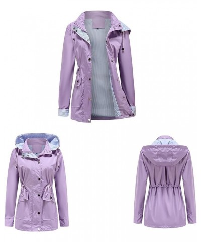 Women's Fleece Lined Anorak Rain Jacket Striped Climbing Long Hooded Oversized Pockets Autumn Winter Purple $28.66 Coats