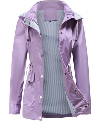Women's Fleece Lined Anorak Rain Jacket Striped Climbing Long Hooded Oversized Pockets Autumn Winter Purple $28.66 Coats