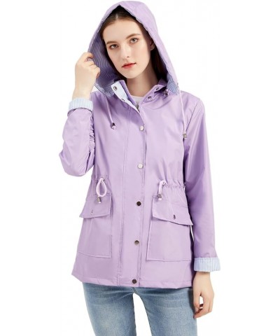 Women's Fleece Lined Anorak Rain Jacket Striped Climbing Long Hooded Oversized Pockets Autumn Winter Purple $28.66 Coats