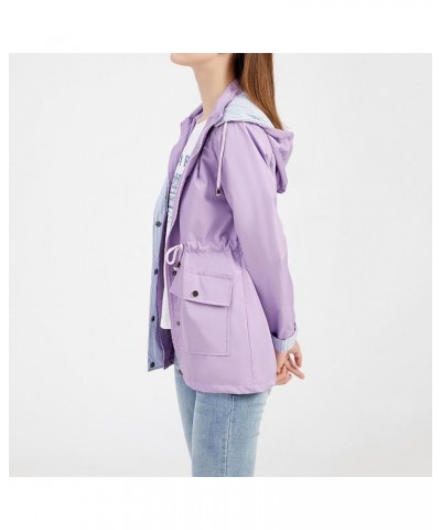 Women's Fleece Lined Anorak Rain Jacket Striped Climbing Long Hooded Oversized Pockets Autumn Winter Purple $28.66 Coats