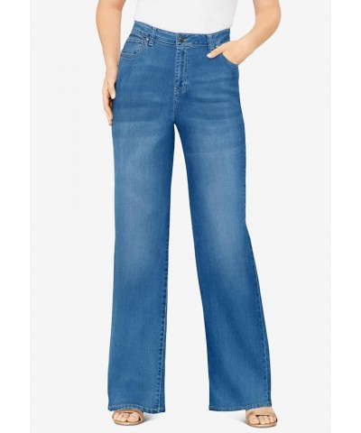 Women's Plus Size Invisible Stretch Contour Wide-Leg Jean Regular Dark Wash $23.66 Jeans