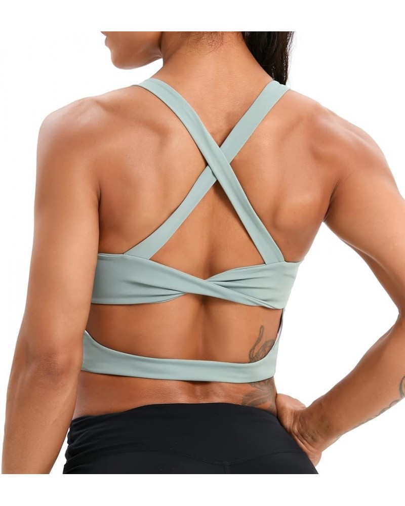 Women's Sports Bra, Criss-Cross Twist Back Padded Yoga Crop Top Medium Support Workout Longline Tank Top Green $9.34 Lingerie