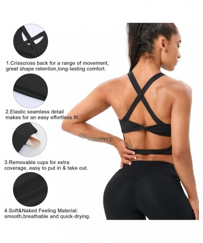 Women's Sports Bra, Criss-Cross Twist Back Padded Yoga Crop Top Medium Support Workout Longline Tank Top Green $9.34 Lingerie