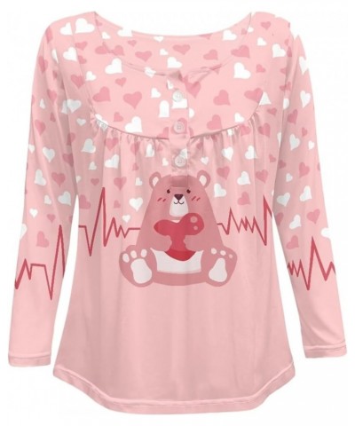 Blouses Button Shirt Long-Sleeve Down Women's Adult Casual Sweatshirts Tunic V-Neck T-Shirt Pullover Loose Heart Pink Bear $1...