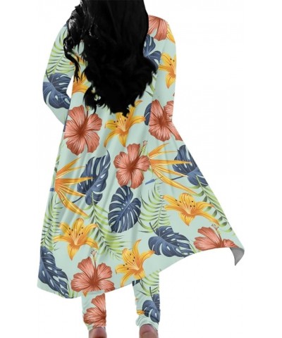 Womens Hawaiian Tropical Printed 2 Piece Outfit Open Front Coat and Pencil Pant Suits Set Hibiscus Green $18.33 Suits