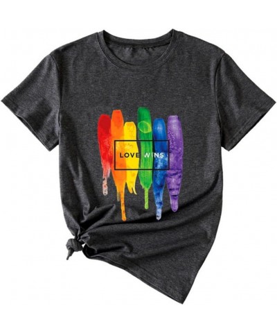 Proud Ally Shirt Women Gray Pride Shirts Rainbow Graphic LGBT Equality Letter Print Tee Tops Dark Grey-4 $11.19 T-Shirts