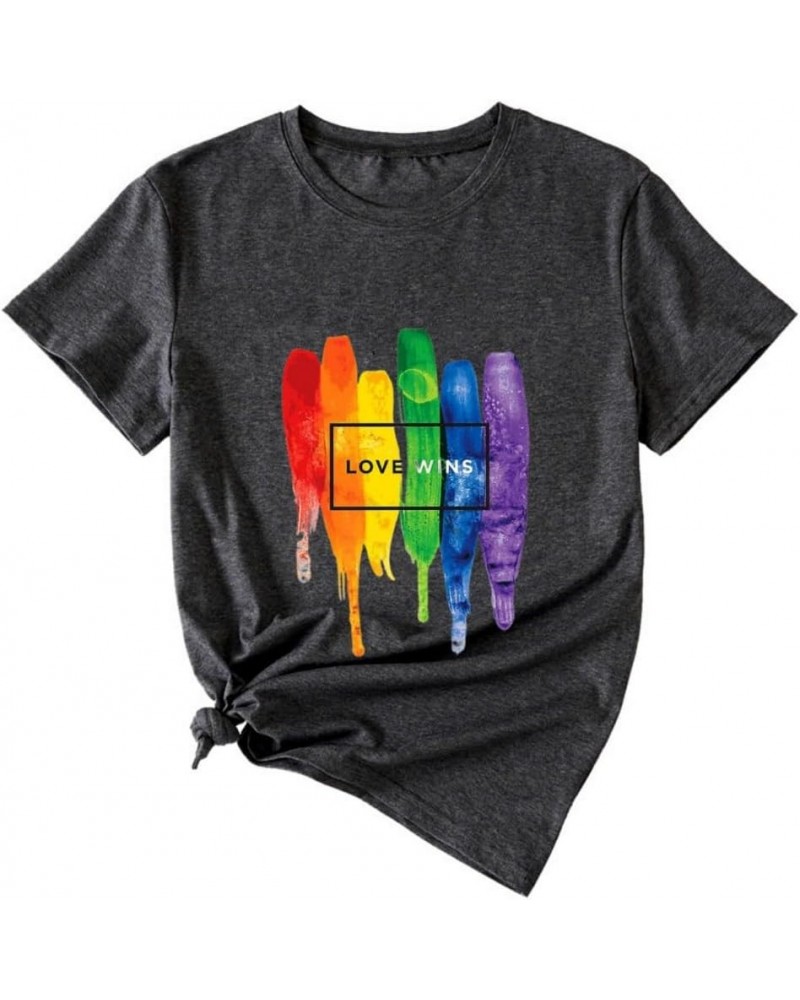 Proud Ally Shirt Women Gray Pride Shirts Rainbow Graphic LGBT Equality Letter Print Tee Tops Dark Grey-4 $11.19 T-Shirts