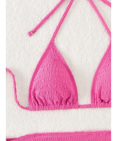 Women's 3 Piece Swimsuits Triangle Halter Bikini Sets Bathing Suit with Beach Cover Up Skirt Hot Pink $20.15 Swimsuits