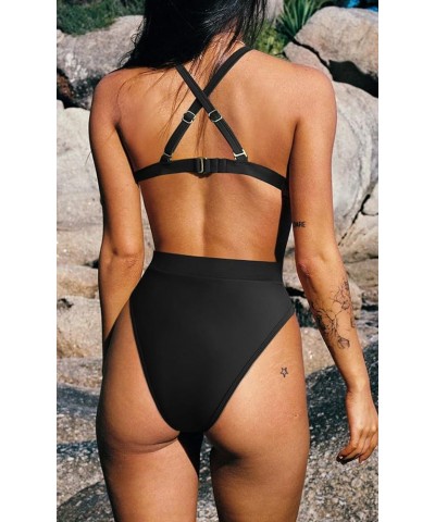 Women's Color Block Bikini Sets Sexy V Neck Adjustable Straps Triangle Bikinis High Waisted High Cut Bathing Suit 2 Piece Bla...