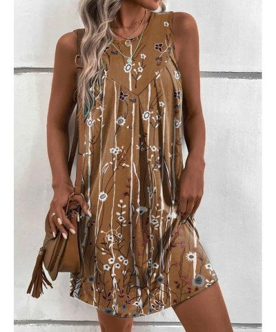 Women's Boho Floral Print Sundresses Bohemian Summer Knee Length Beach Casual Loose Sleeveless Mini Sun Dress Yellow Floral $...