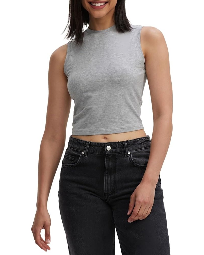 Women Sleeveless Crew Neck Tank Tops Slim Fit Yoga/Workout Stretch Layer T Shirt 50135 Cropped Light Gray $12.88 Tanks