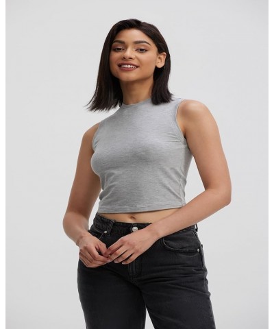Women Sleeveless Crew Neck Tank Tops Slim Fit Yoga/Workout Stretch Layer T Shirt 50135 Cropped Light Gray $12.88 Tanks