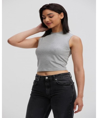 Women Sleeveless Crew Neck Tank Tops Slim Fit Yoga/Workout Stretch Layer T Shirt 50135 Cropped Light Gray $12.88 Tanks