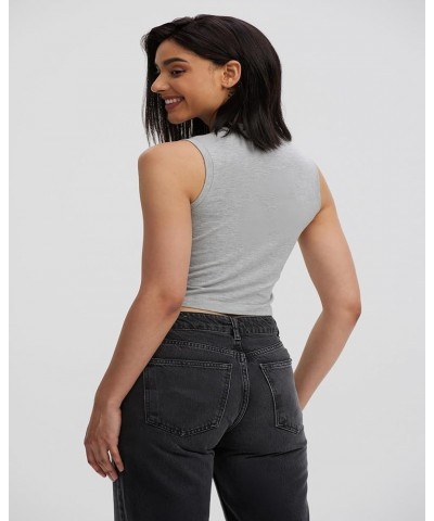 Women Sleeveless Crew Neck Tank Tops Slim Fit Yoga/Workout Stretch Layer T Shirt 50135 Cropped Light Gray $12.88 Tanks