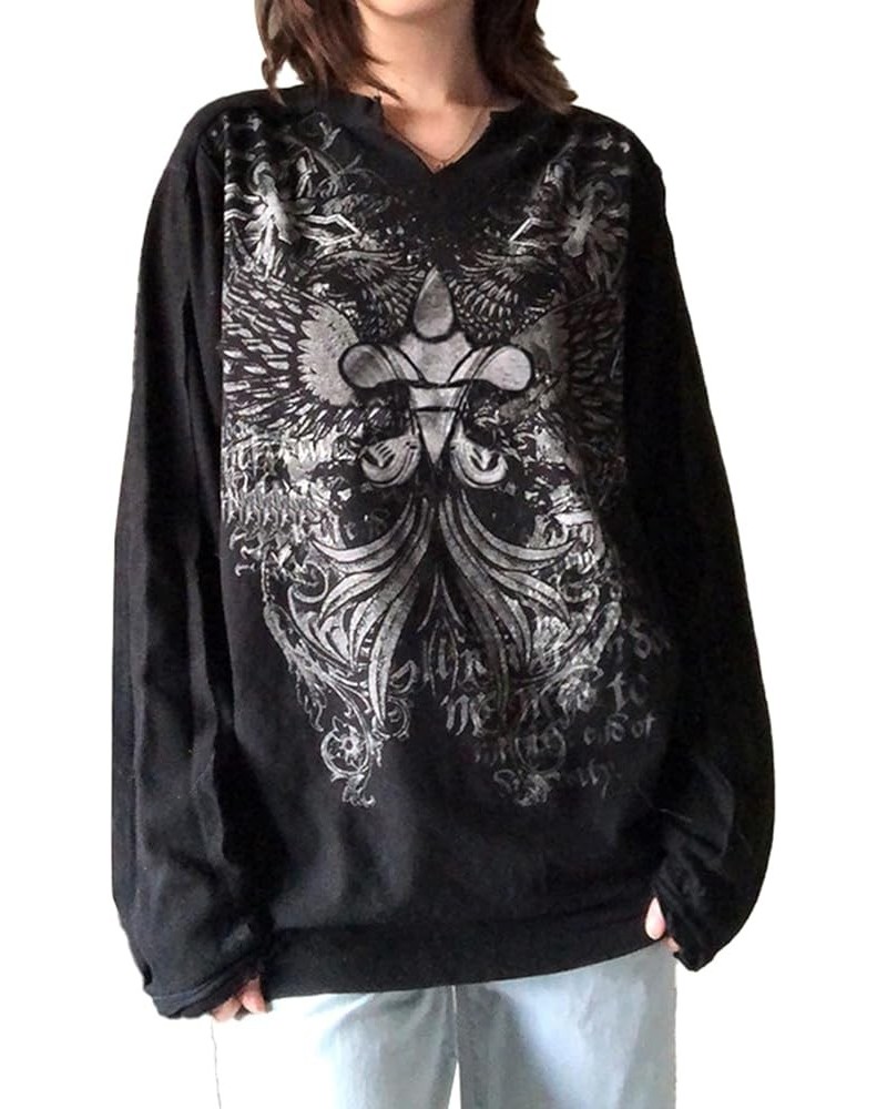 Women Teen Girls Fairy Grunge Clothes Y2k Long Sleeve Baggy Shirt Graphic Baby Tee Fall Vintage Streetwear T-Shirt D Black $8...