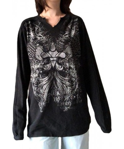 Women Teen Girls Fairy Grunge Clothes Y2k Long Sleeve Baggy Shirt Graphic Baby Tee Fall Vintage Streetwear T-Shirt D Black $8...