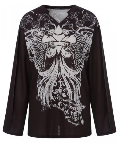 Women Teen Girls Fairy Grunge Clothes Y2k Long Sleeve Baggy Shirt Graphic Baby Tee Fall Vintage Streetwear T-Shirt D Black $8...