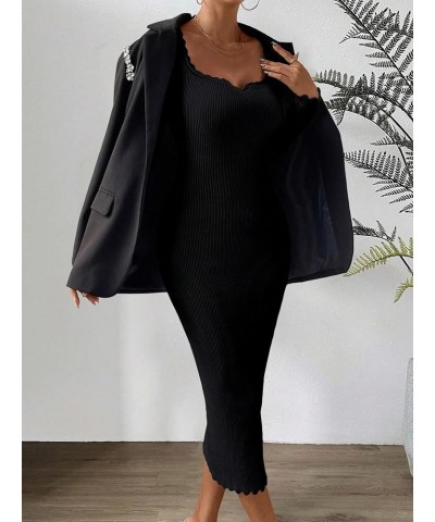 Women's Sweetheart Neck Rib Knit Long Sleeve Bodycon Long Sweater Dress Black $27.35 Sweaters