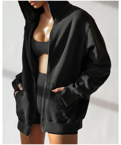 Women’s Oversized Zip Up Hoodies Sweatshirts Y2k Long Sleeve Full Zipper Jackets Casual Preppy Coats Thumb Hole Black $22.12 ...