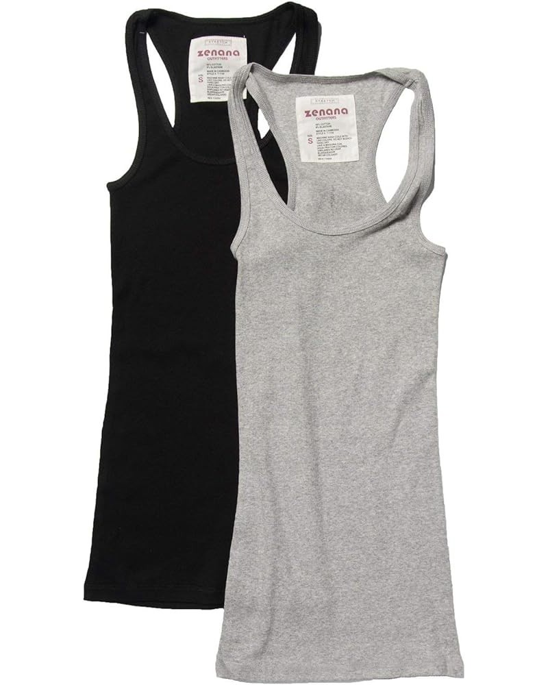 Zenana Womens Outfitters Basic Ribbed Racerback Tank Top 2pcs- Black, H-grey $13.50 Tops