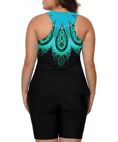 Womens 2024 Plus Size Tankini Swimsuits Rash Guard Capris Athletic Two Piece Swimwear Bathing Suits S-5X Blue Oval $13.44 Swi...