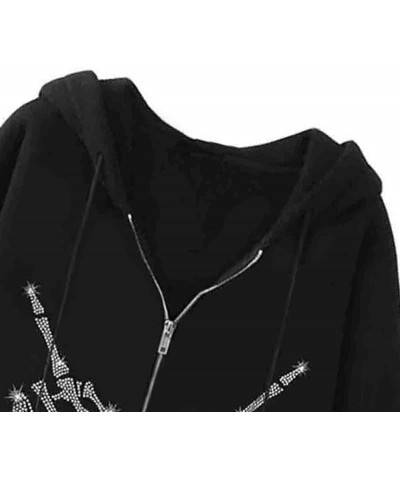 Y2k Zip Up Hoodie Sweatshirt Women Men Skeleton Printed Oversized Aesthetic Grunge Jacket Vintage Graphic Tops R Black $16.11...