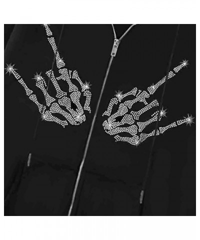 Y2k Zip Up Hoodie Sweatshirt Women Men Skeleton Printed Oversized Aesthetic Grunge Jacket Vintage Graphic Tops R Black $16.11...