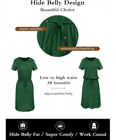 2024 Womens Hide Belly Work Casual Midi Blouson Dress with Pockets A-a-black Floral/Yellow/White $32.94 Dresses