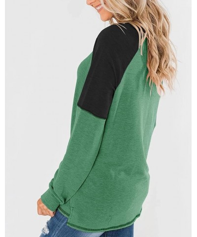 Women's Tunic Tops Casual Long Sleeve Crew Neck Color Block Shirts Grass Green-black $12.25 Tops