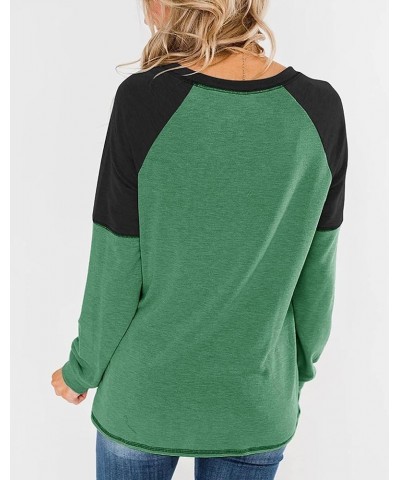 Women's Tunic Tops Casual Long Sleeve Crew Neck Color Block Shirts Grass Green-black $12.25 Tops