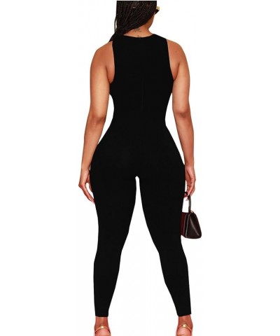 Women's Crewneck Sleeveless Bodycon Overall Tank Jumpsuit Playsuit Long Romper Black $12.47 Jumpsuits