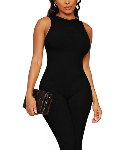 Women's Crewneck Sleeveless Bodycon Overall Tank Jumpsuit Playsuit Long Romper Black $12.47 Jumpsuits