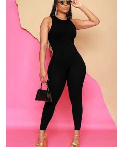 Women's Crewneck Sleeveless Bodycon Overall Tank Jumpsuit Playsuit Long Romper Black $12.47 Jumpsuits