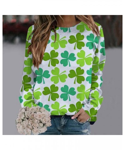 AOXUSM Womens St Patricks Day Sweatshirt Irish Shamrock Printed Pullover Tops Fashion Crewneck Saint Pattys Shirt White $9.61...