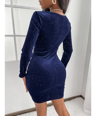 Women's Mini Wrap Dress V Neck Long Sleeve Velvet Bodycon Glitter Ruched Cocktail Party Dresses 00 Dark Blue1601 $19.27 Dresses