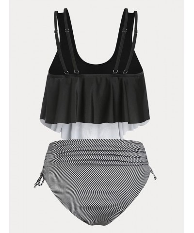 Rosegal Womens Plus Size Curve Gothic Tankini Swimwear Tummy Control Two Piece Bathing Suit Ruffled Swimwear Black_1 $25.79 S...