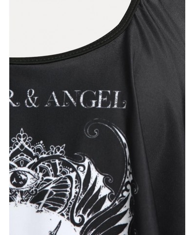 Rosegal Womens Plus Size Curve Gothic Tankini Swimwear Tummy Control Two Piece Bathing Suit Ruffled Swimwear Black_1 $25.79 S...