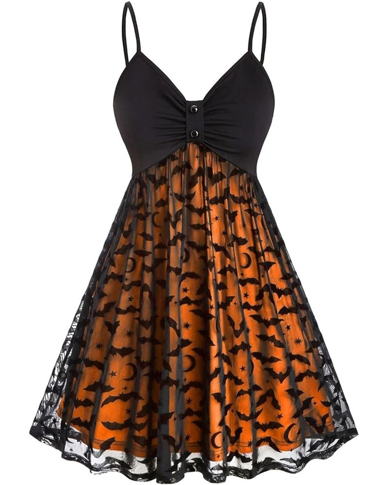 Women Vintage Halloween Print Sling Double Layer Chiffon Mesh V Neck Dress Long Plus Size Dresses with Sleeves Orange $18.26 ...