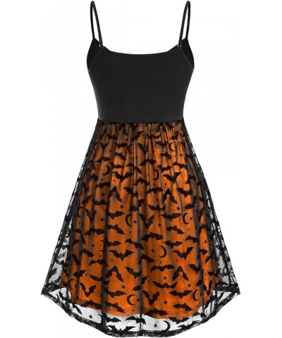 Women Vintage Halloween Print Sling Double Layer Chiffon Mesh V Neck Dress Long Plus Size Dresses with Sleeves Orange $18.26 ...