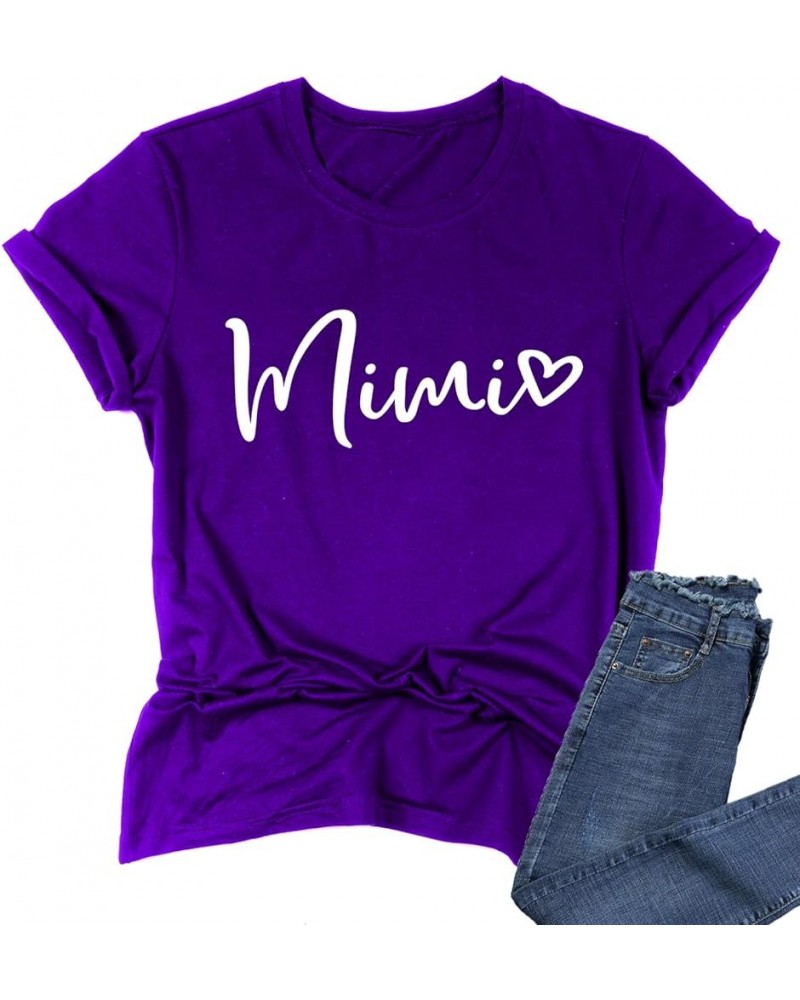 Womens Mimi Heart T Shirt Cute Letter Print Short Sleeve Graphic Tees Purple $10.63 T-Shirts