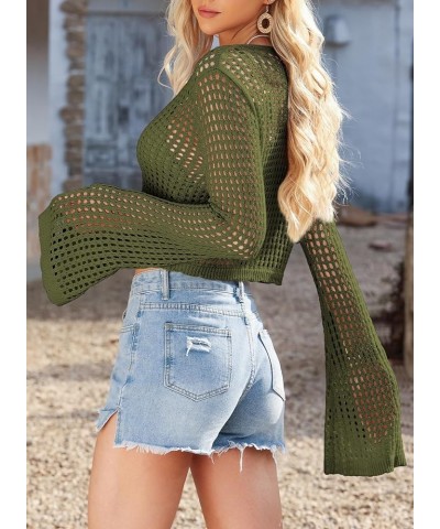 Womens Crochet Cardigan Sweater Kimonos Boho Lace-up Summer Cropped Open Front Outwear Green $15.38 Sweaters