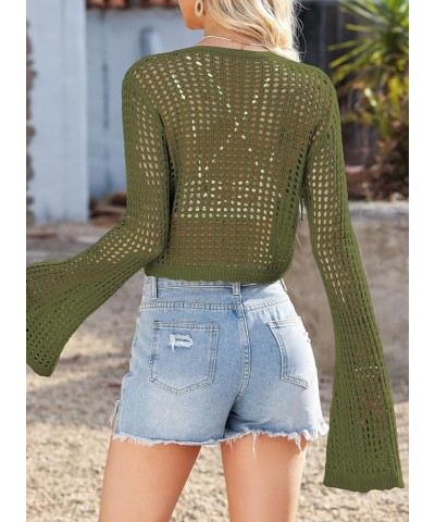 Womens Crochet Cardigan Sweater Kimonos Boho Lace-up Summer Cropped Open Front Outwear Green $15.38 Sweaters