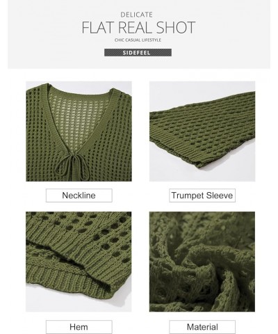 Womens Crochet Cardigan Sweater Kimonos Boho Lace-up Summer Cropped Open Front Outwear Green $15.38 Sweaters