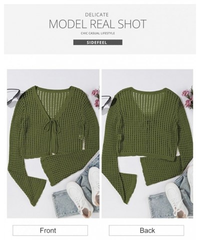 Womens Crochet Cardigan Sweater Kimonos Boho Lace-up Summer Cropped Open Front Outwear Green $15.38 Sweaters