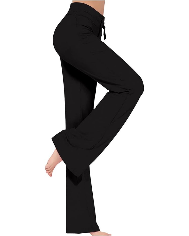 Wide Leg Yoga Pants for Women Plus Size High Waist Stretchy Flare Leggings Soft Drawstring Pockets Workout Cargo Sweatpants C...