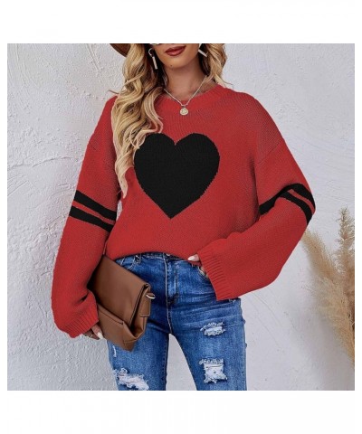 2023 Valentine's Day Sweater for Women Loose Casual Long Sleeve Crewneck Knit Pullover Heart Print Lightweight Jumper Tops Re...