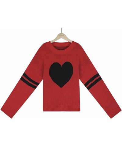 2023 Valentine's Day Sweater for Women Loose Casual Long Sleeve Crewneck Knit Pullover Heart Print Lightweight Jumper Tops Re...